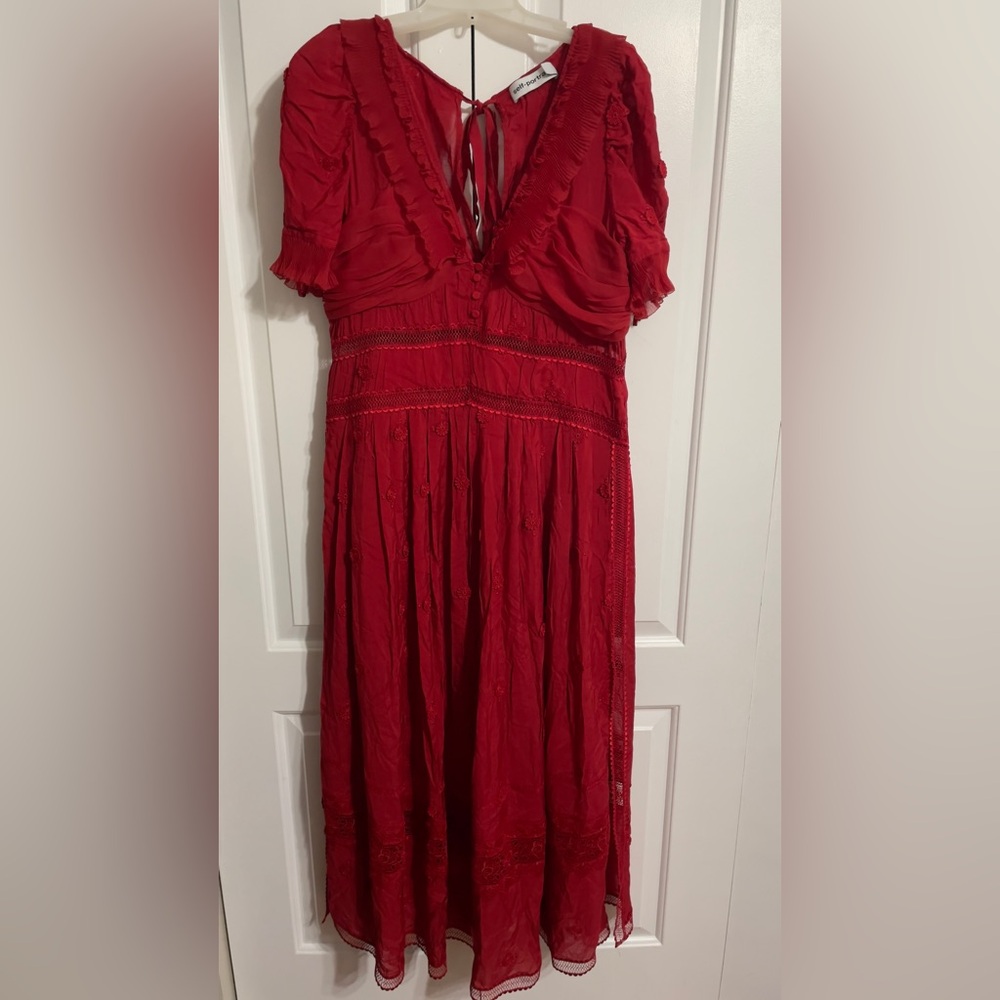 Self Portrait
Plumetis Lace-Detailed Chiffon Midi dress/ size US10/ Color Red - Picture 3 of 6